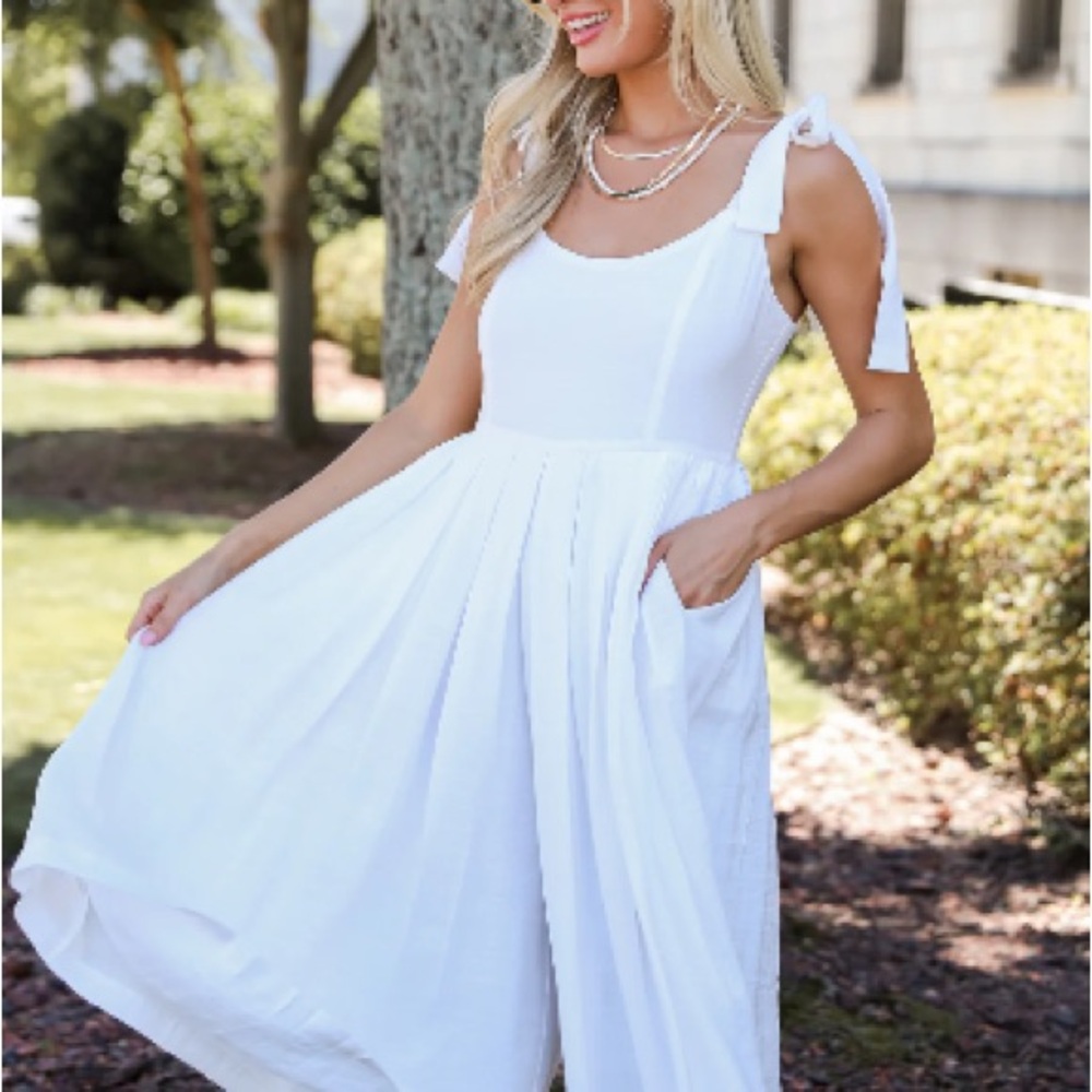 Chic White Jumpsuit with Tie Straps